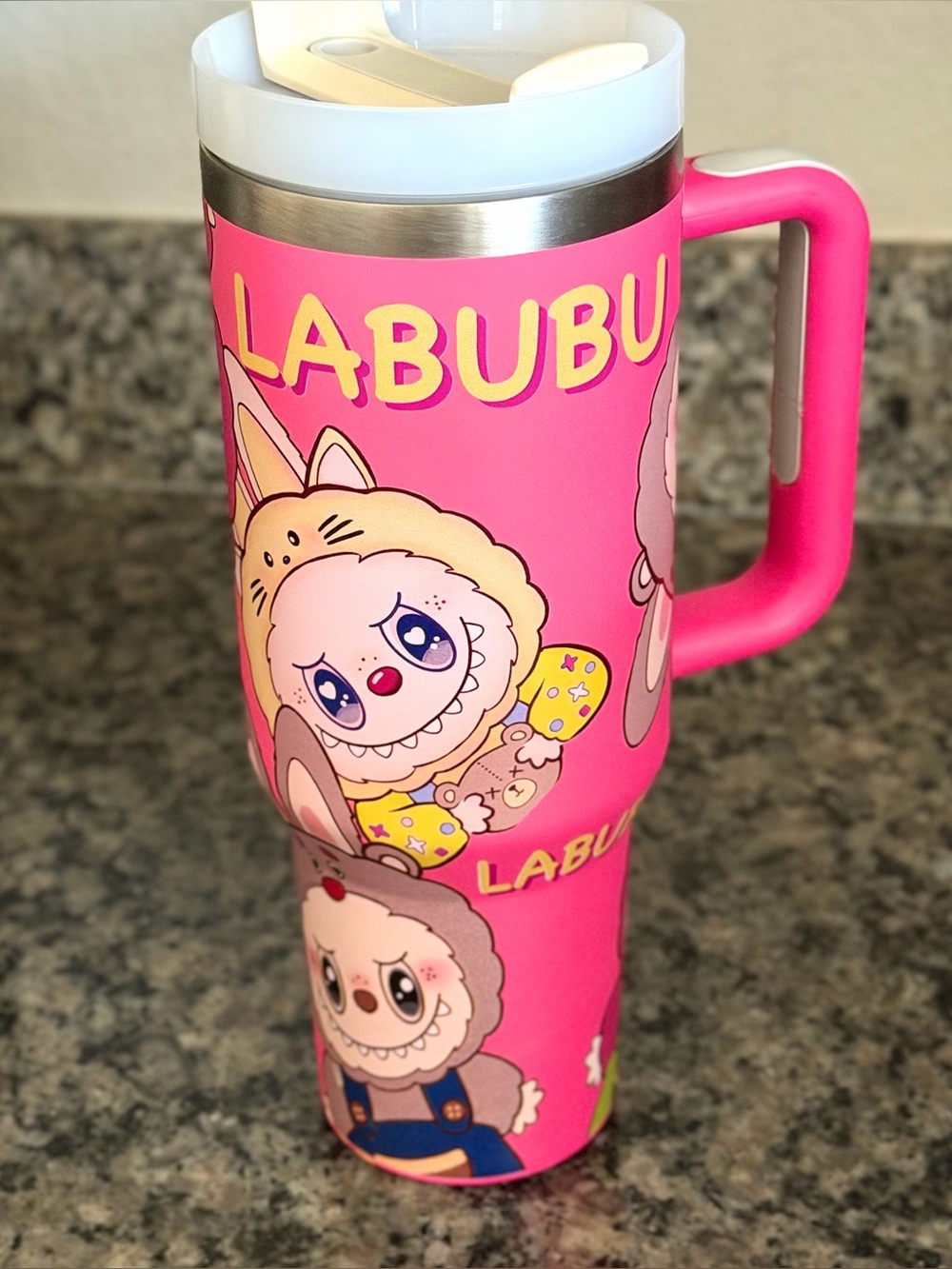 LABUBU Pink Character Travel Tumbler 40 Ounces (NO STRAW)